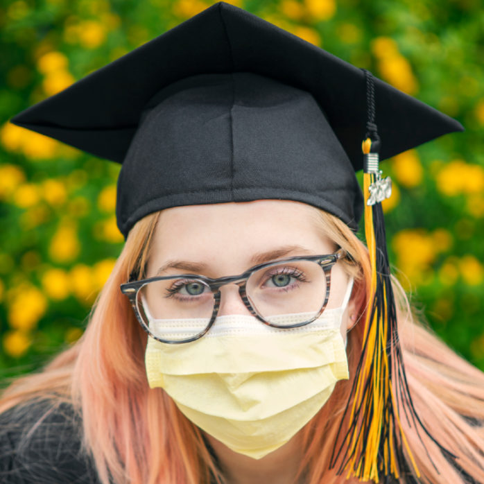 graduate in face mask